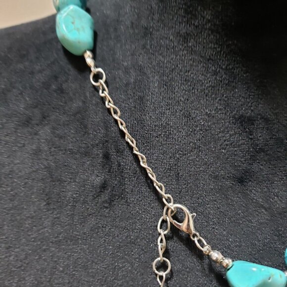 Women Blue Turquoise Gemstone Silver Beaded Necklace with Lobster Clasp - Picture 6 of 6